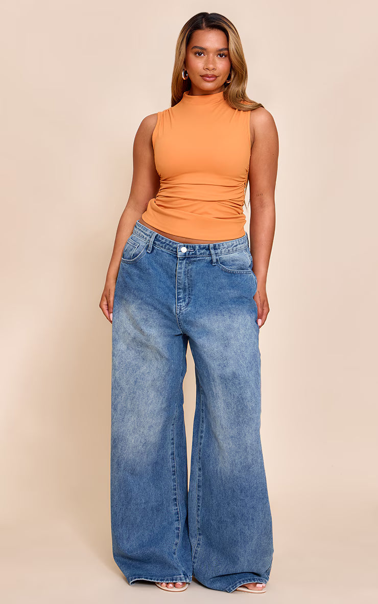 Shape Apricot Built In Bra Sculpt Boat Neck Ruched Side Top
