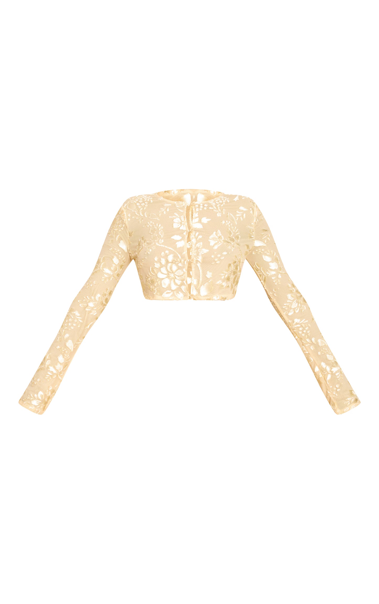 Butter Yellow Floral Sheer Button Cropped Top