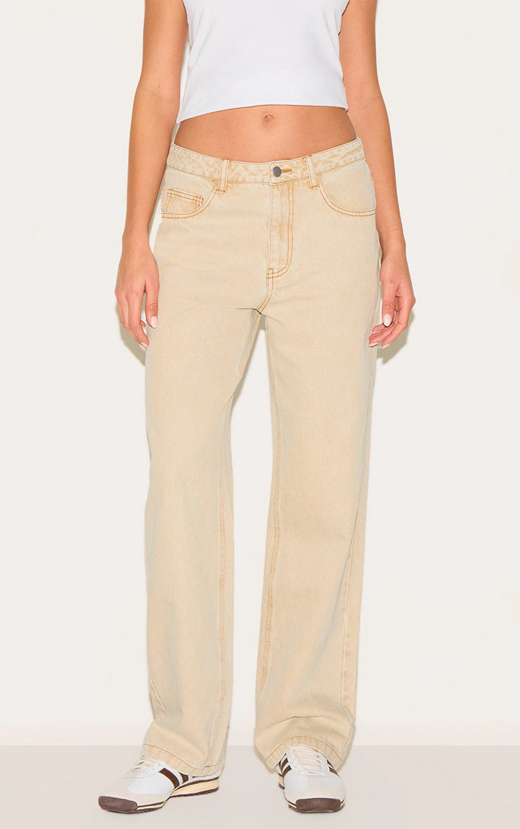 Washed Stone Mid Rise Straight Leg Jeans