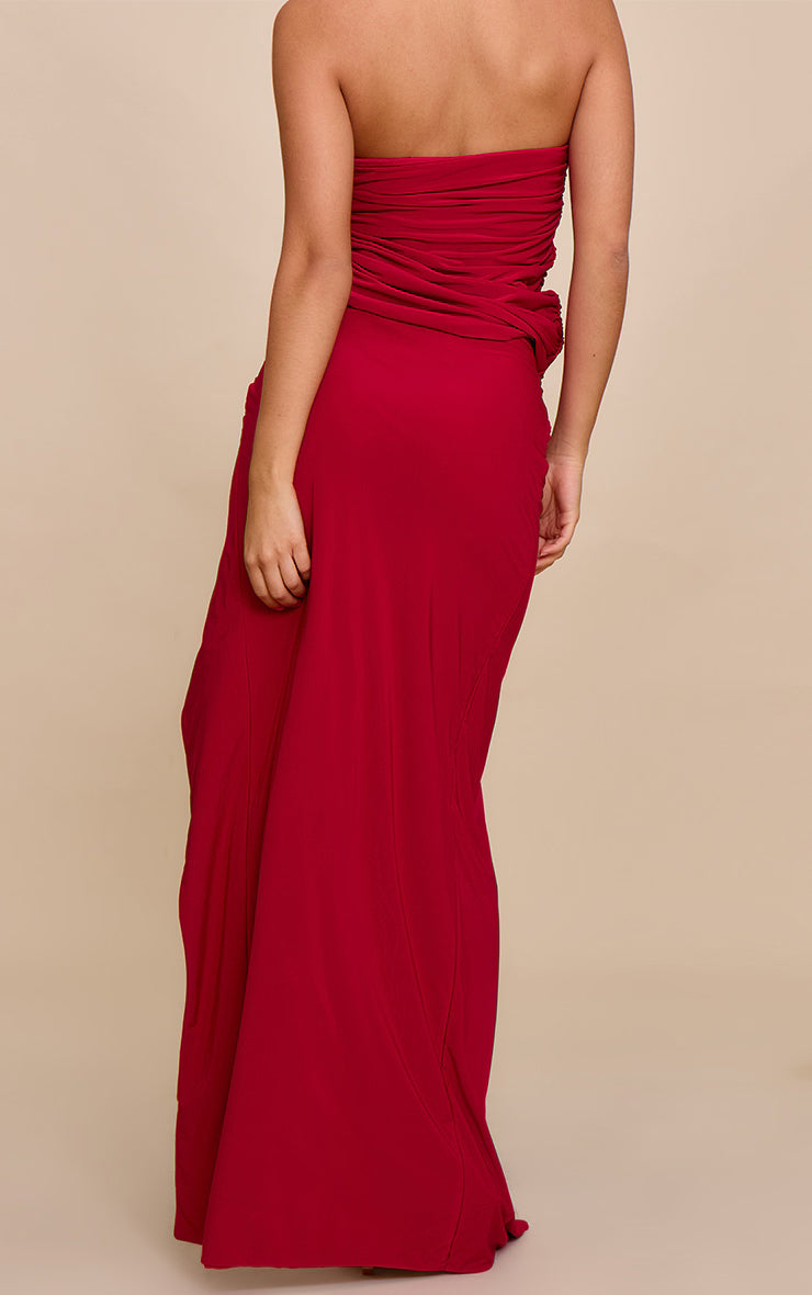 Tomato Red Double Layer Bandeau Trim Detail Maxi Skirt