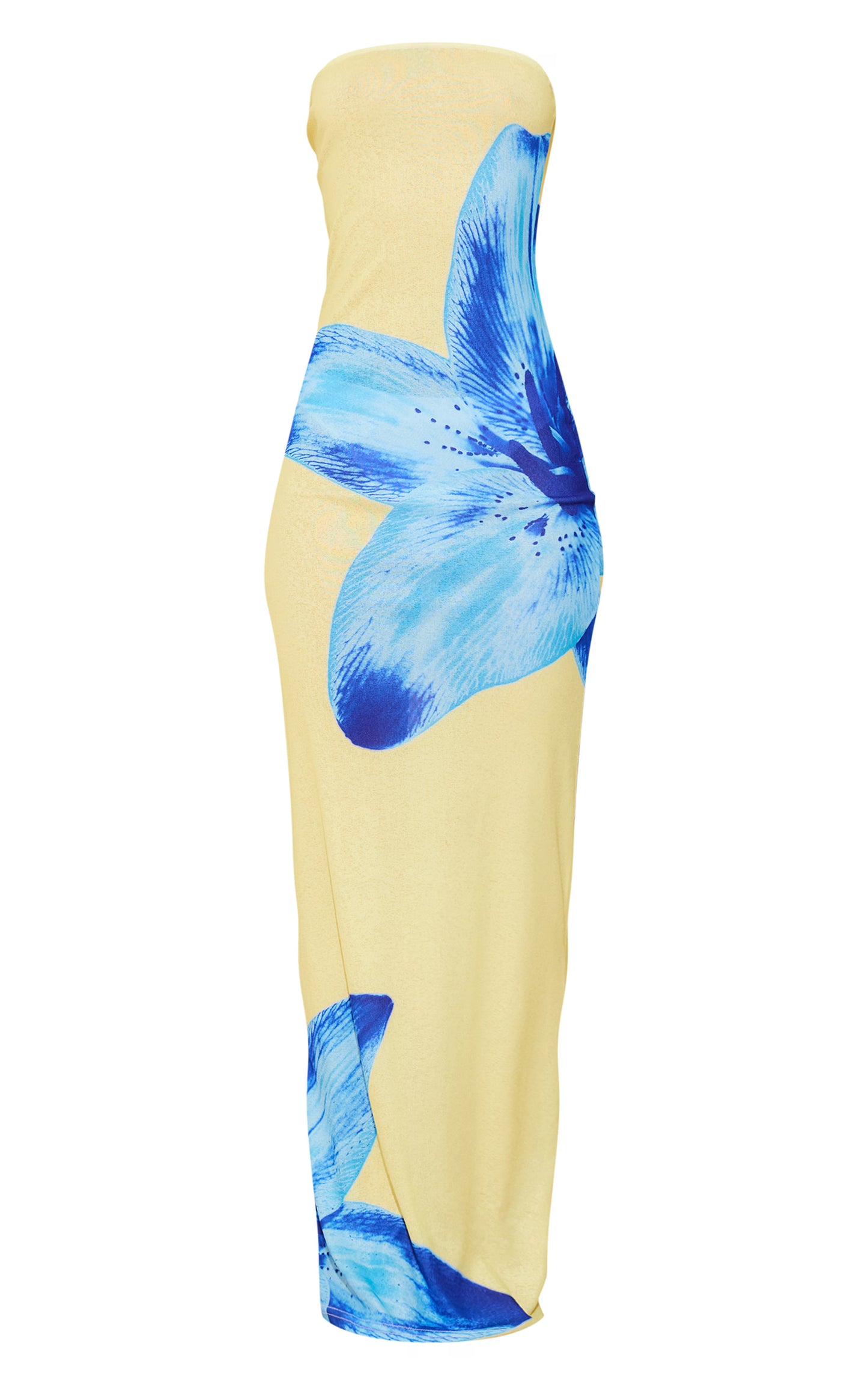 Yellow Onion Skin Bandeau Orchid Print Maxi Dress