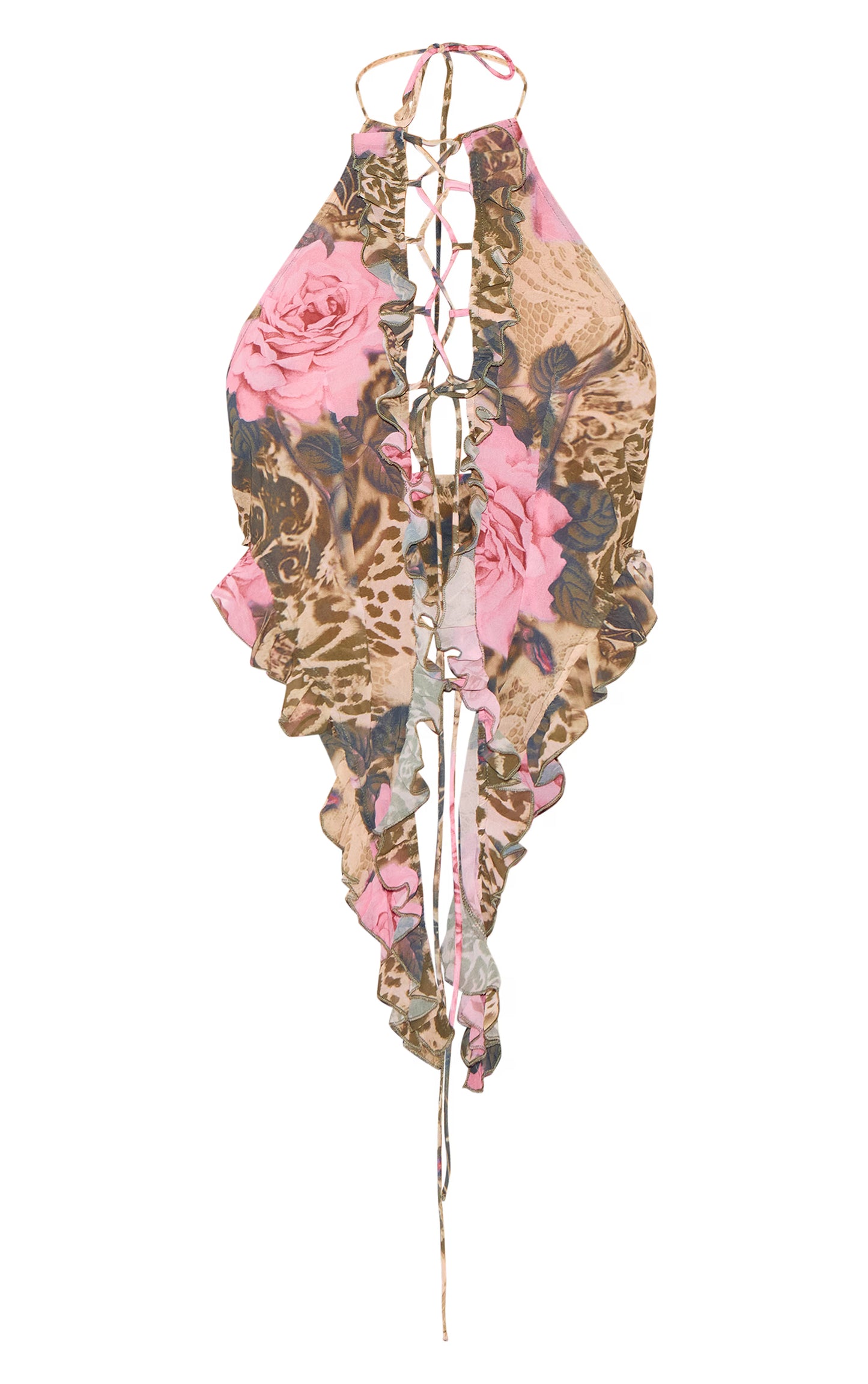 Plus Brown Leopard Print Chiffon Frill Detail Bralet