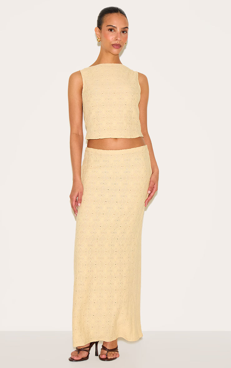 Petite Butter Cream Textured Scallop Hem Top