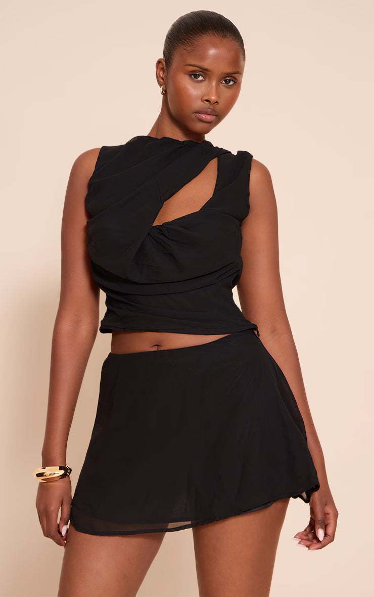 Black Chiffon Floaty Mini Skirt