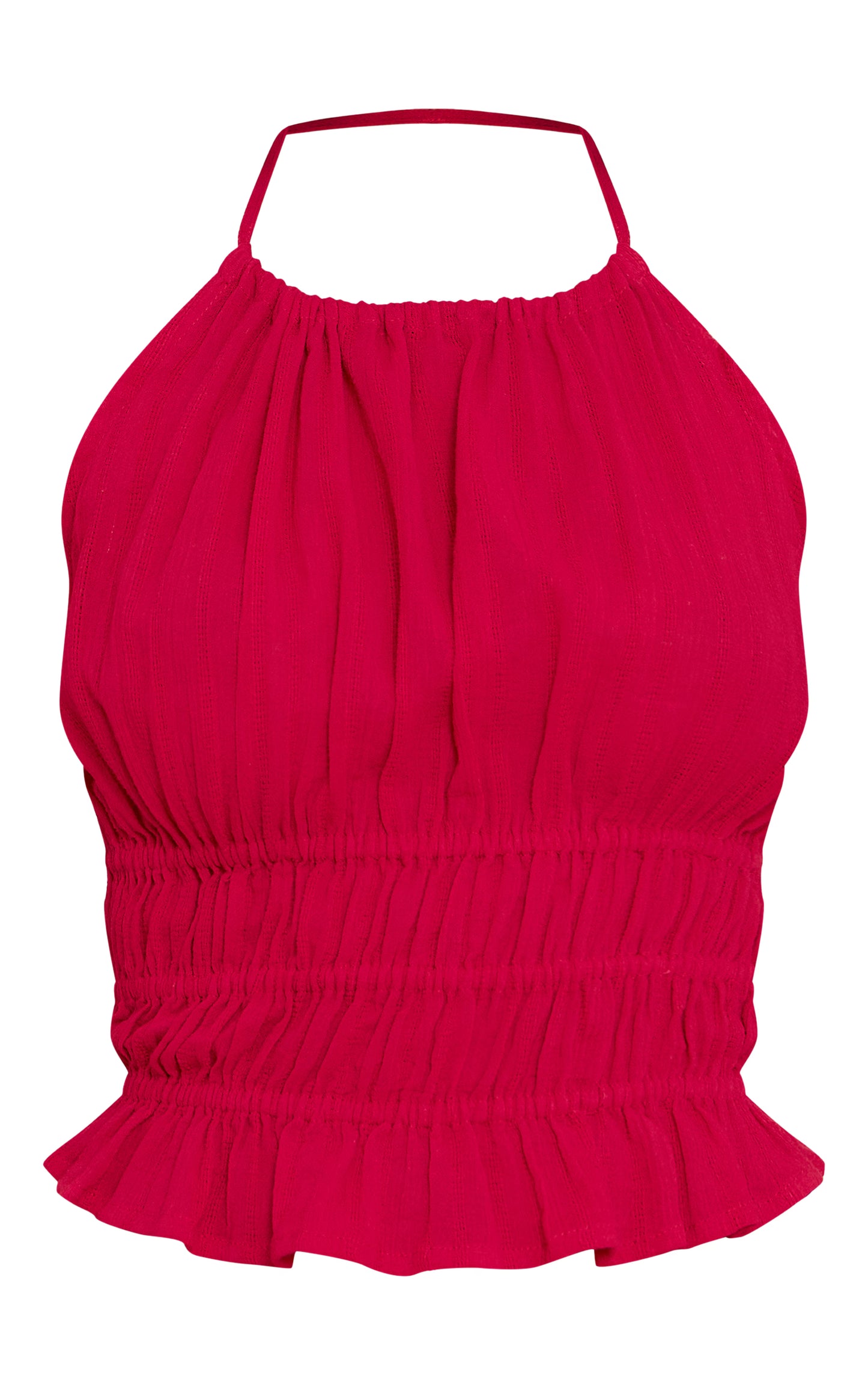 Fuschia Textured Backless Halterneck Top