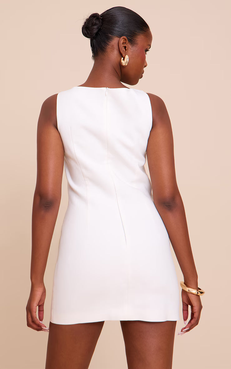 White Woven Slash Neck Mini Dress