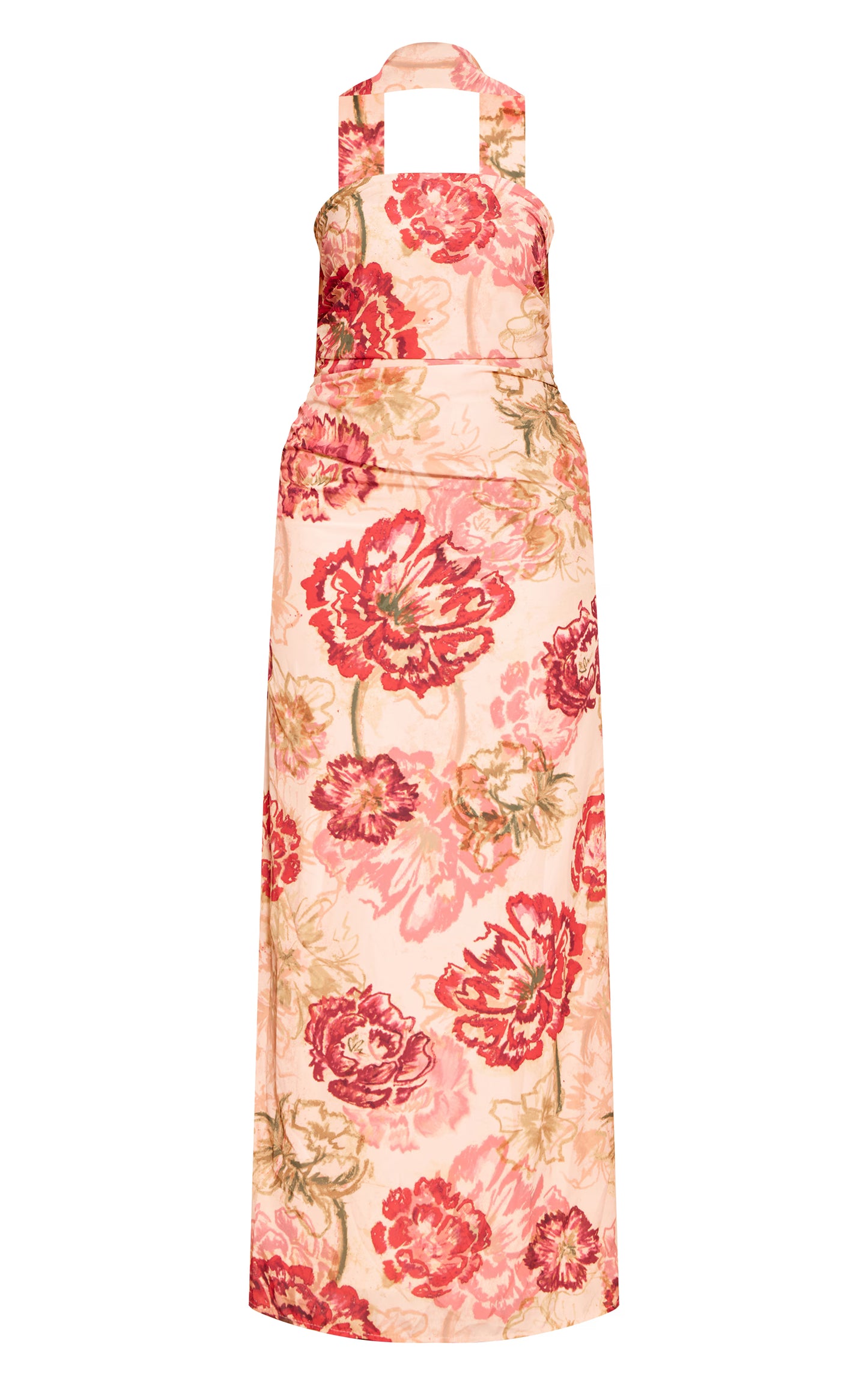 Multi Floral Print Bandeau Scarf Detail Chiffon Maxi Dress