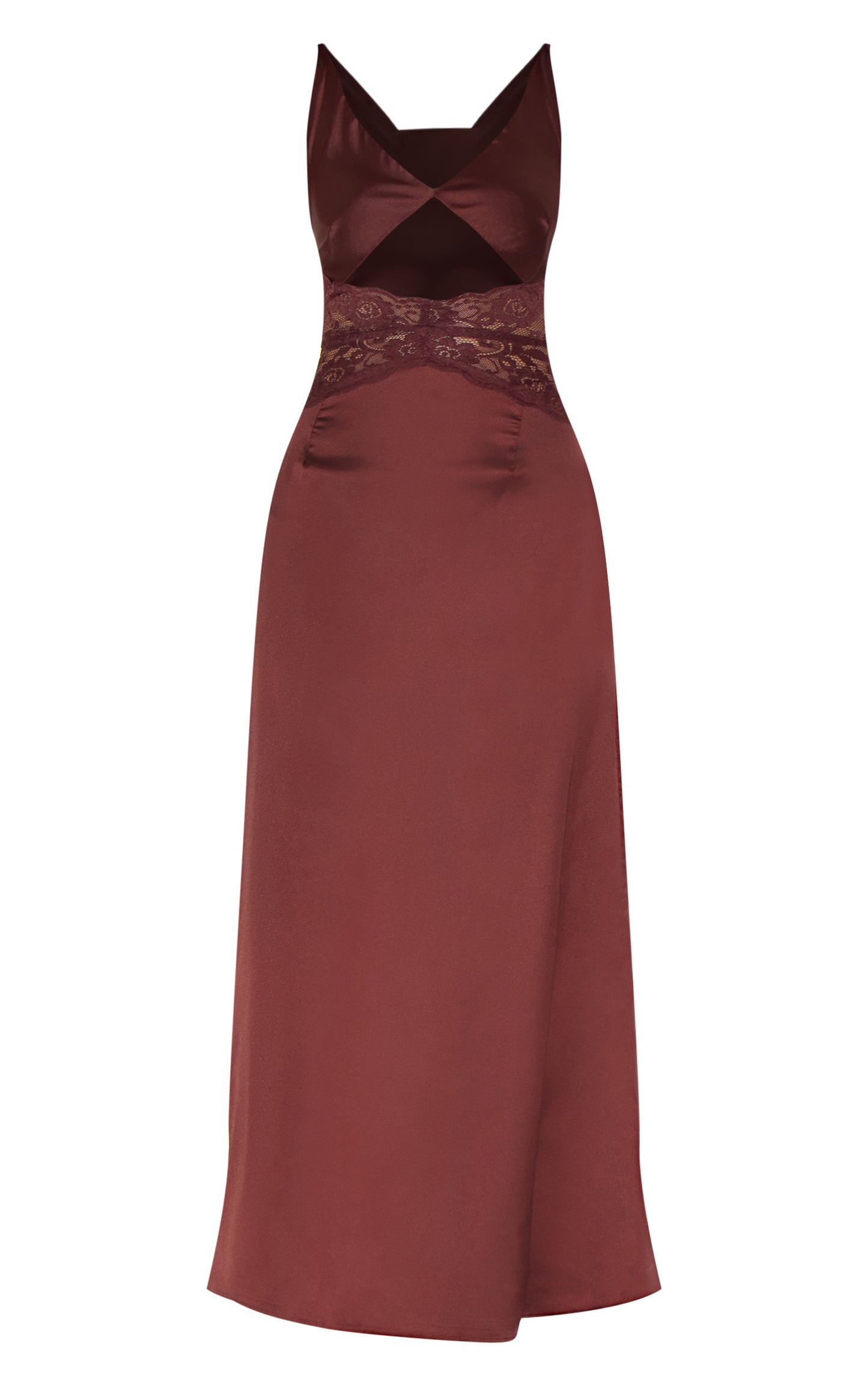 Chocolate Satin Lace Insert Maxi Dress