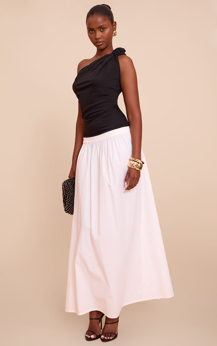Black Floaty Woven One Shoulder Knot Detail Top