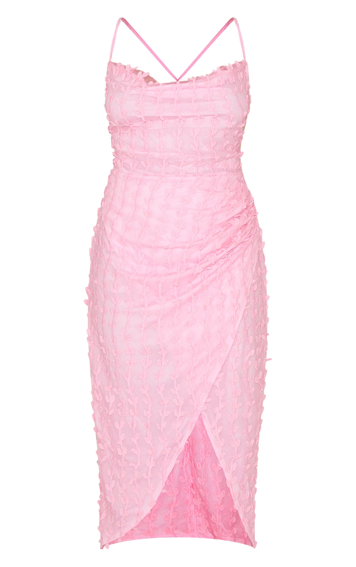 Plus Baby Pink Lace Cowl Neck Lace Up Back Midi Dress
