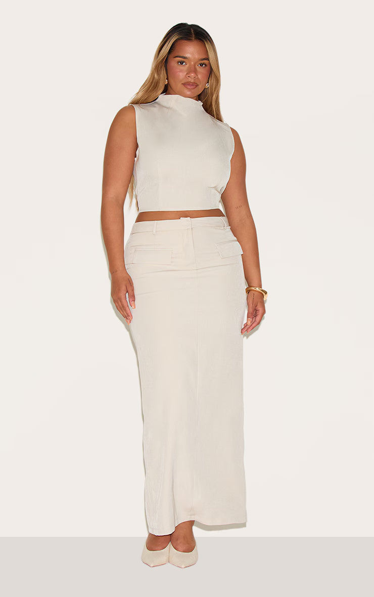Shape Stone Tailored High Neck Curved Hem Top