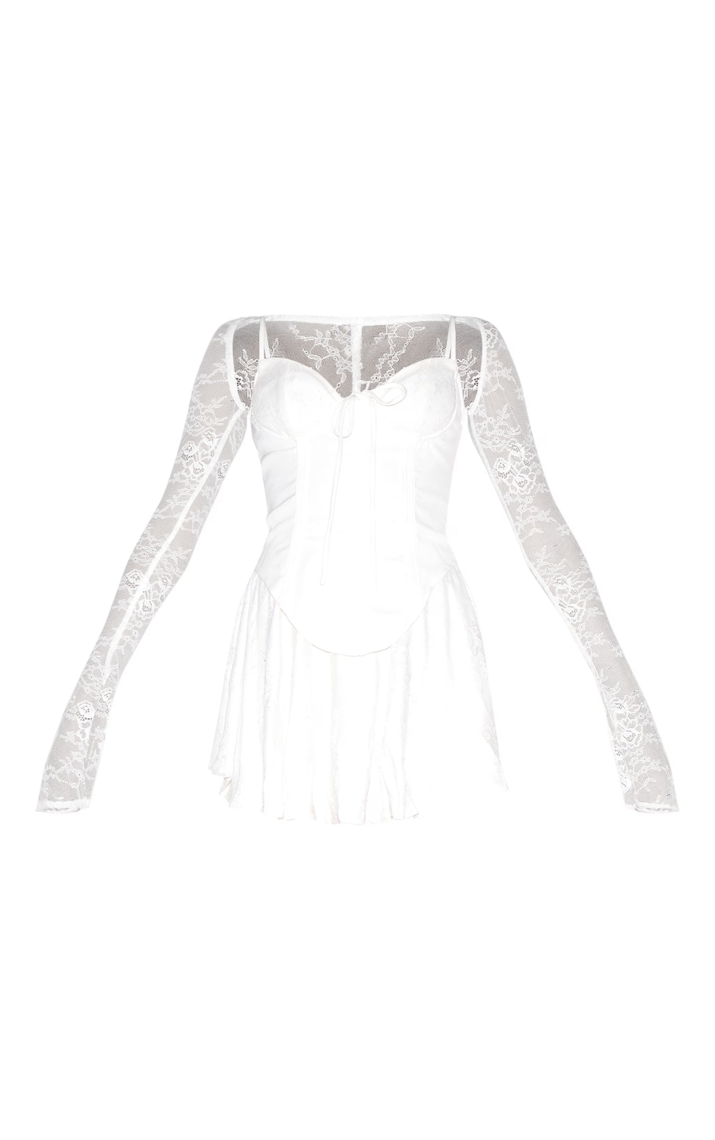 Premium White Lace Long Sleeve Cup Detail Dress