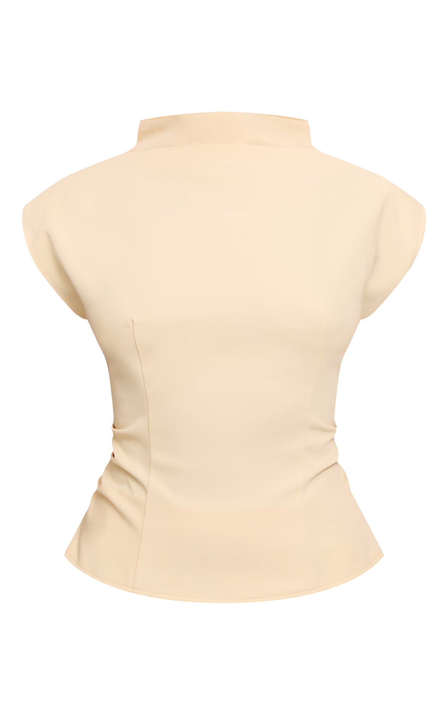 Butter Yellow Ruched Woven Shoulder Pad Top