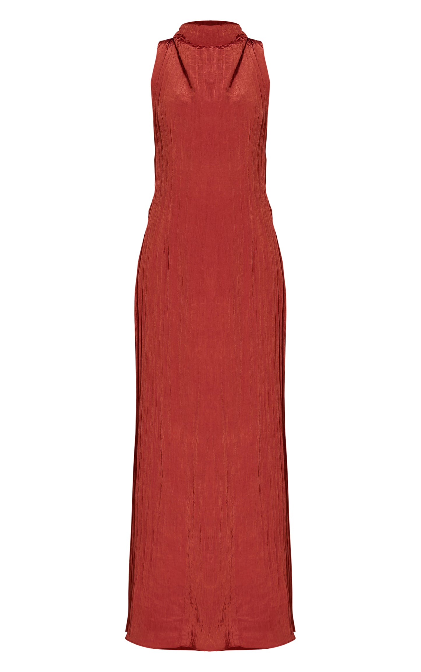 Rust Textured Ruched Maxi Dress