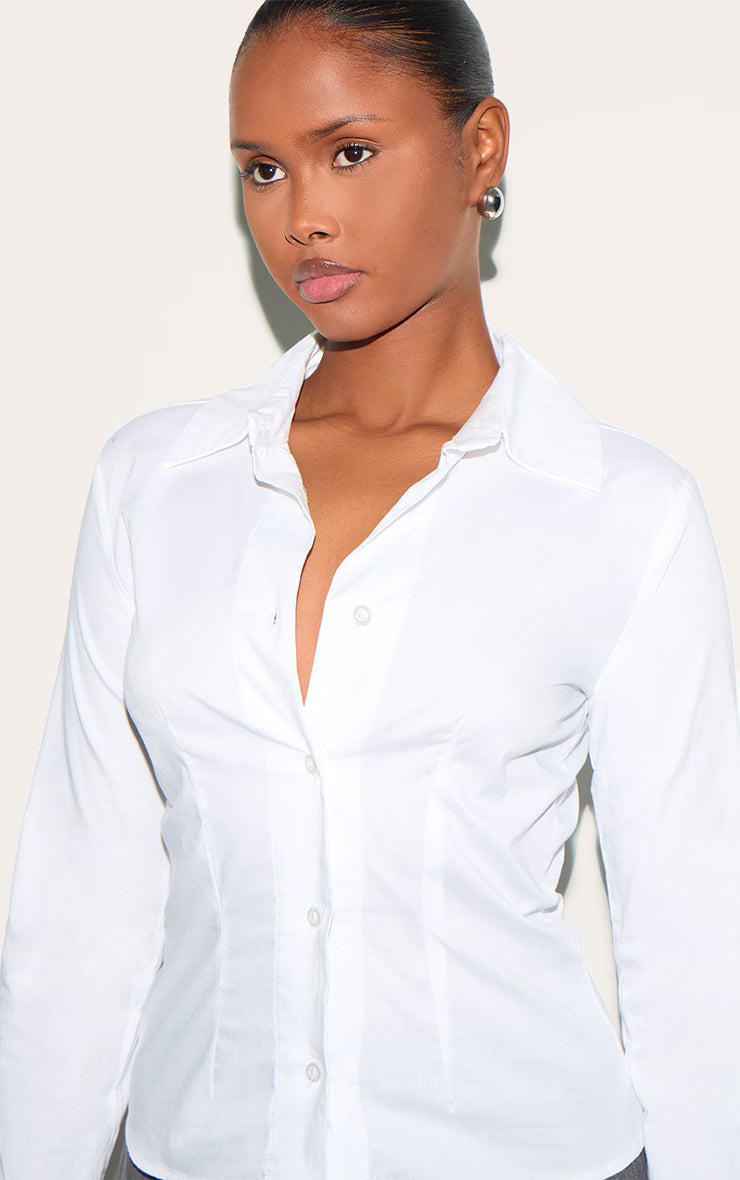 White Fitted Long Sleeve Shirt