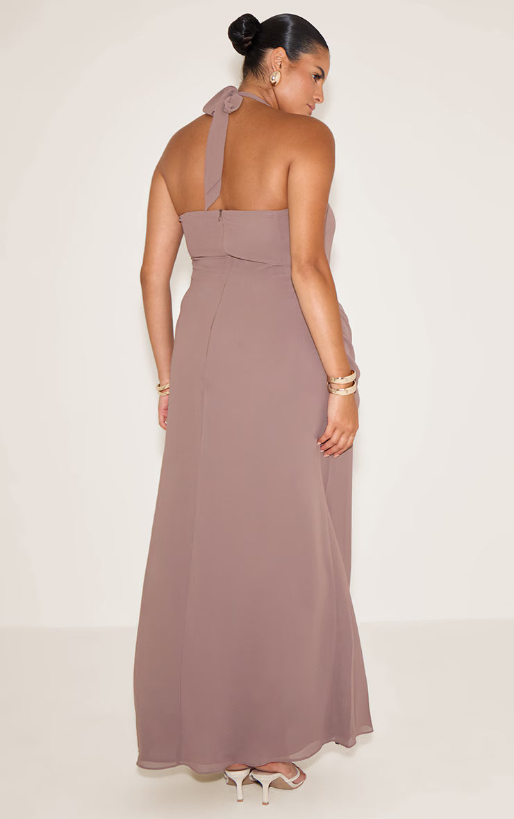 Plus Mushroom Chiffon Twist Detail Maxi Dress