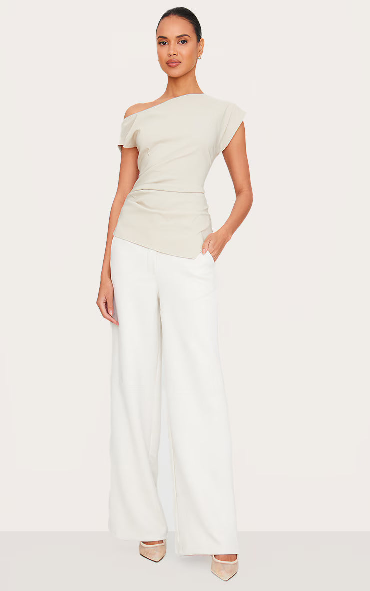 Stone Bengaline Slouch Asymmetric Long Top