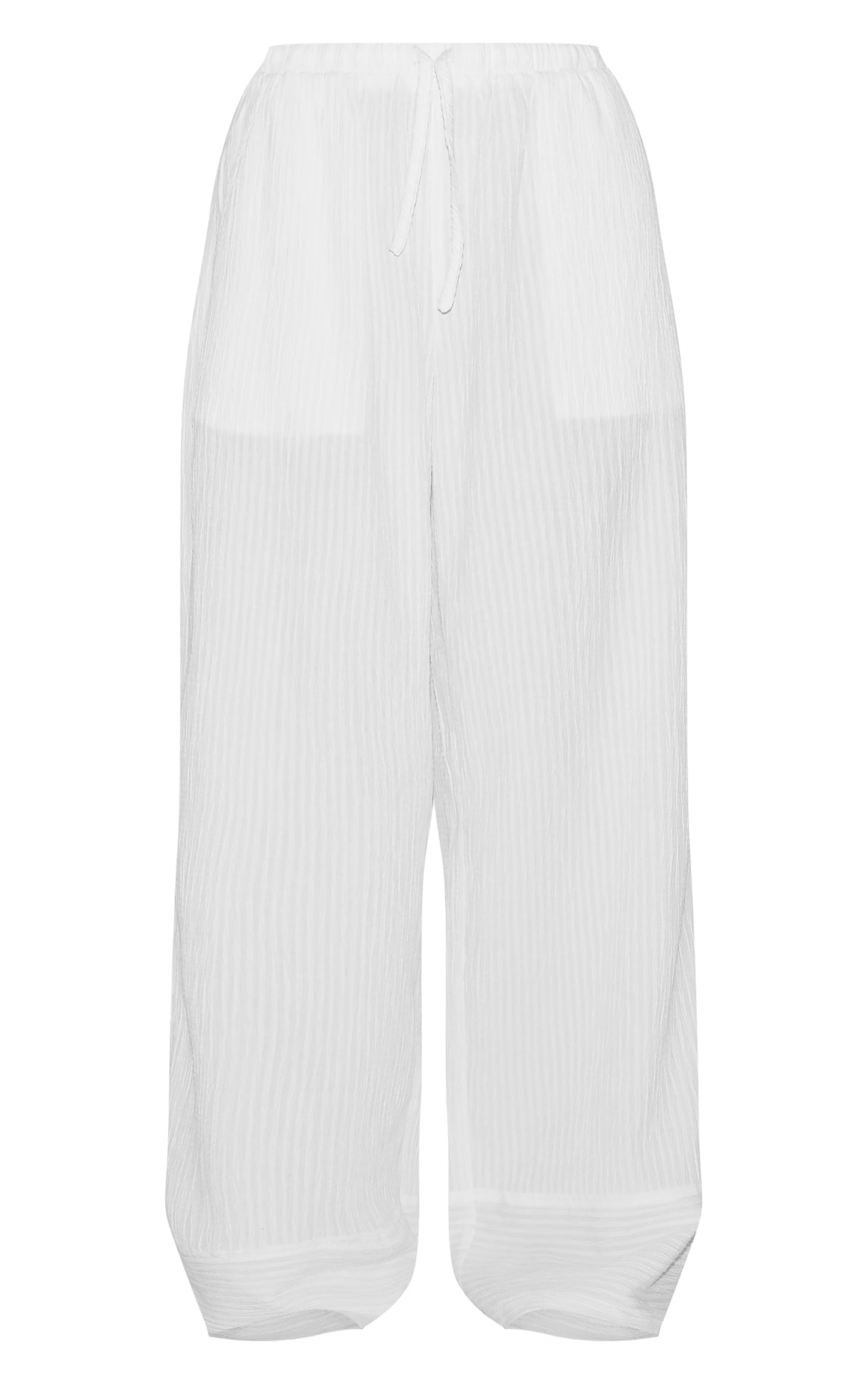 White Woven Textured Straight Leg Pants