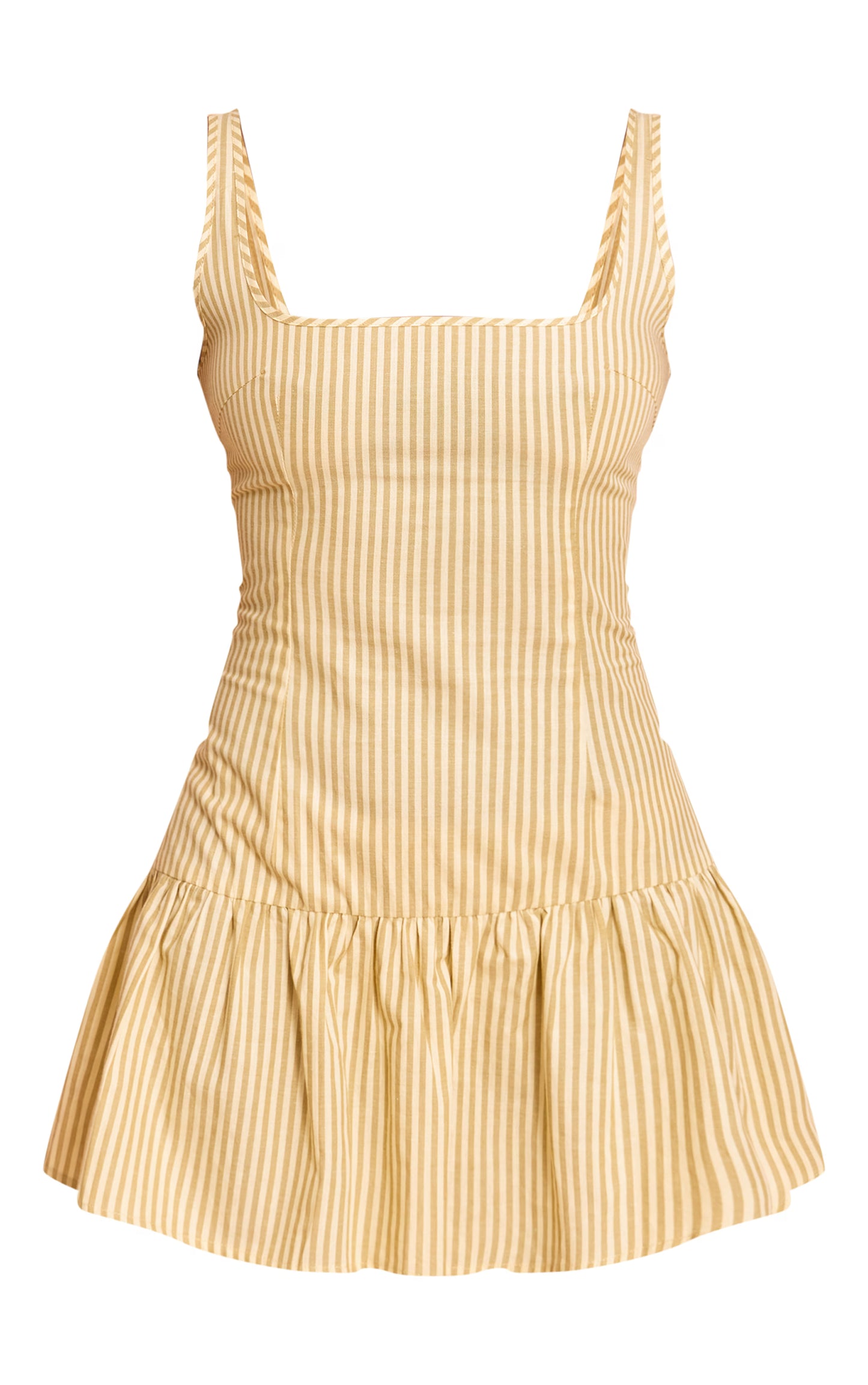 Lemon Striped Sleeveless Straight Neck Shift Dress