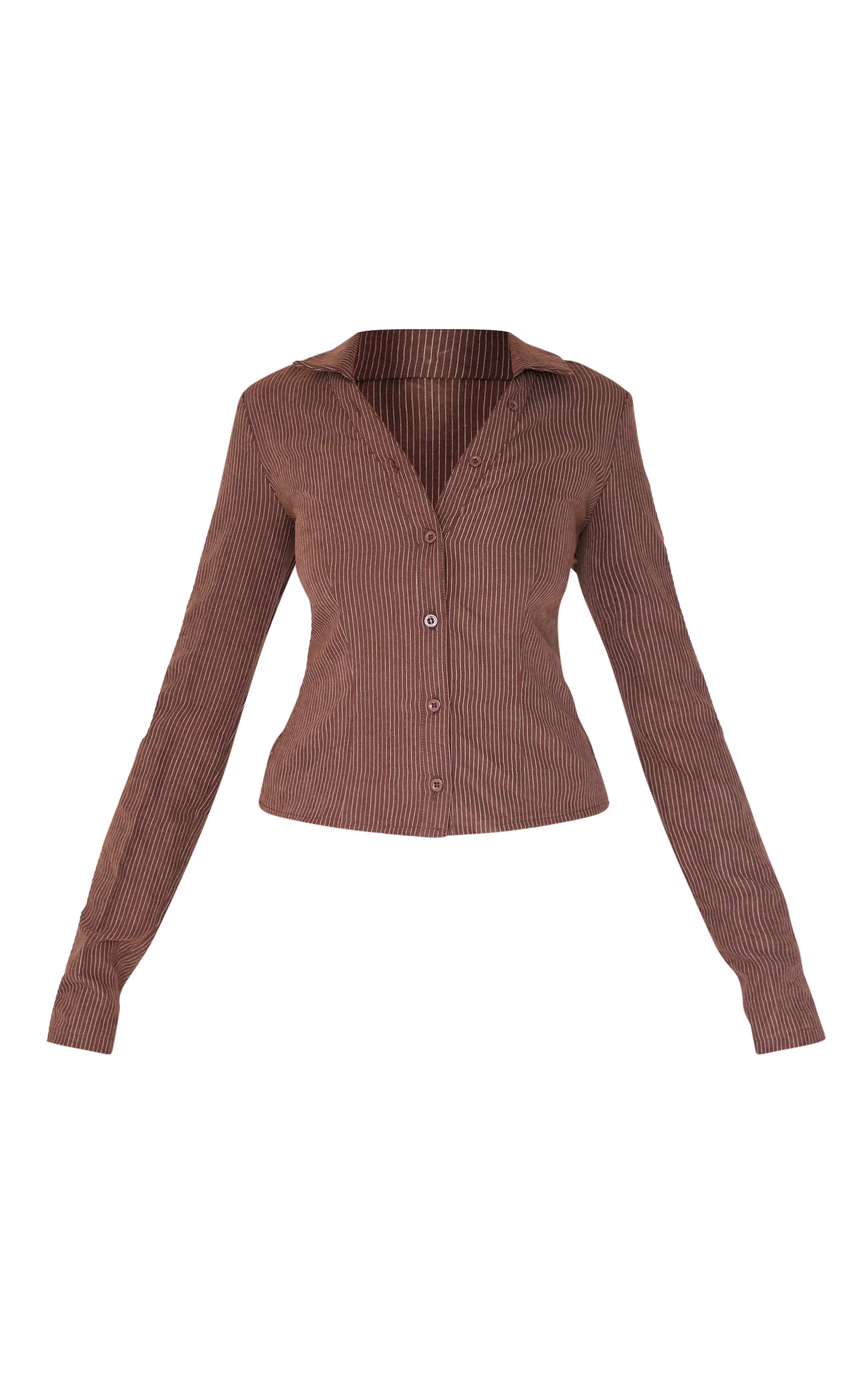 Dark Brown Peach Skin Pinstripe Woven Long Sleeve Cargo Shirt