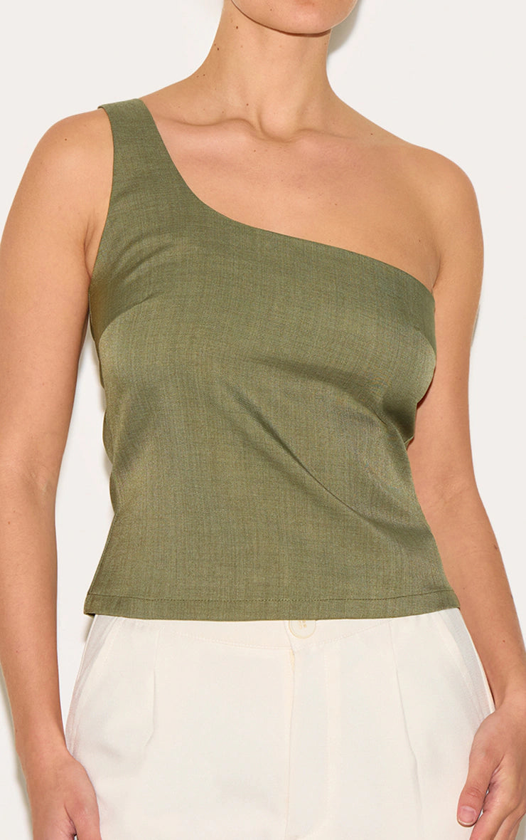 Olive Woven Asymmetric Top
