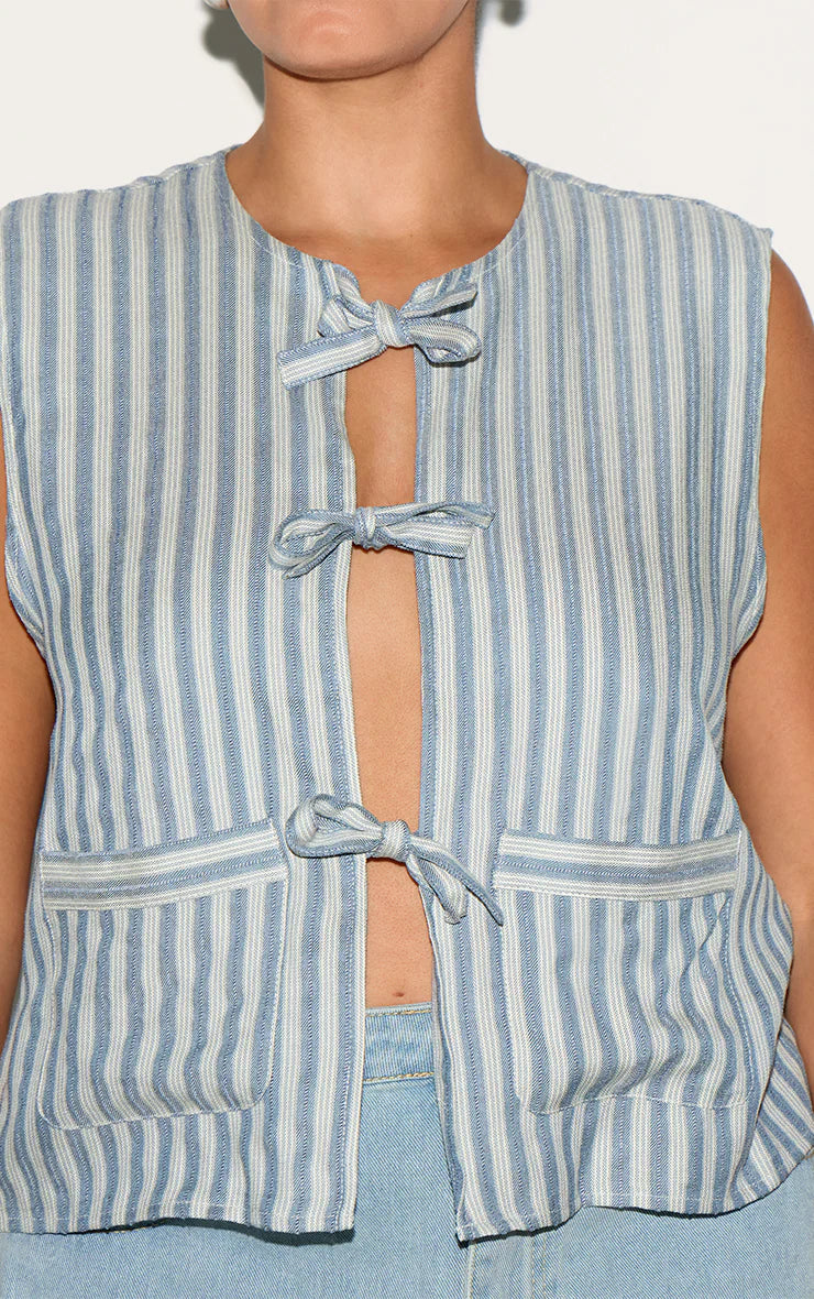 Plus Light Blue Stripe Tie Front Vest