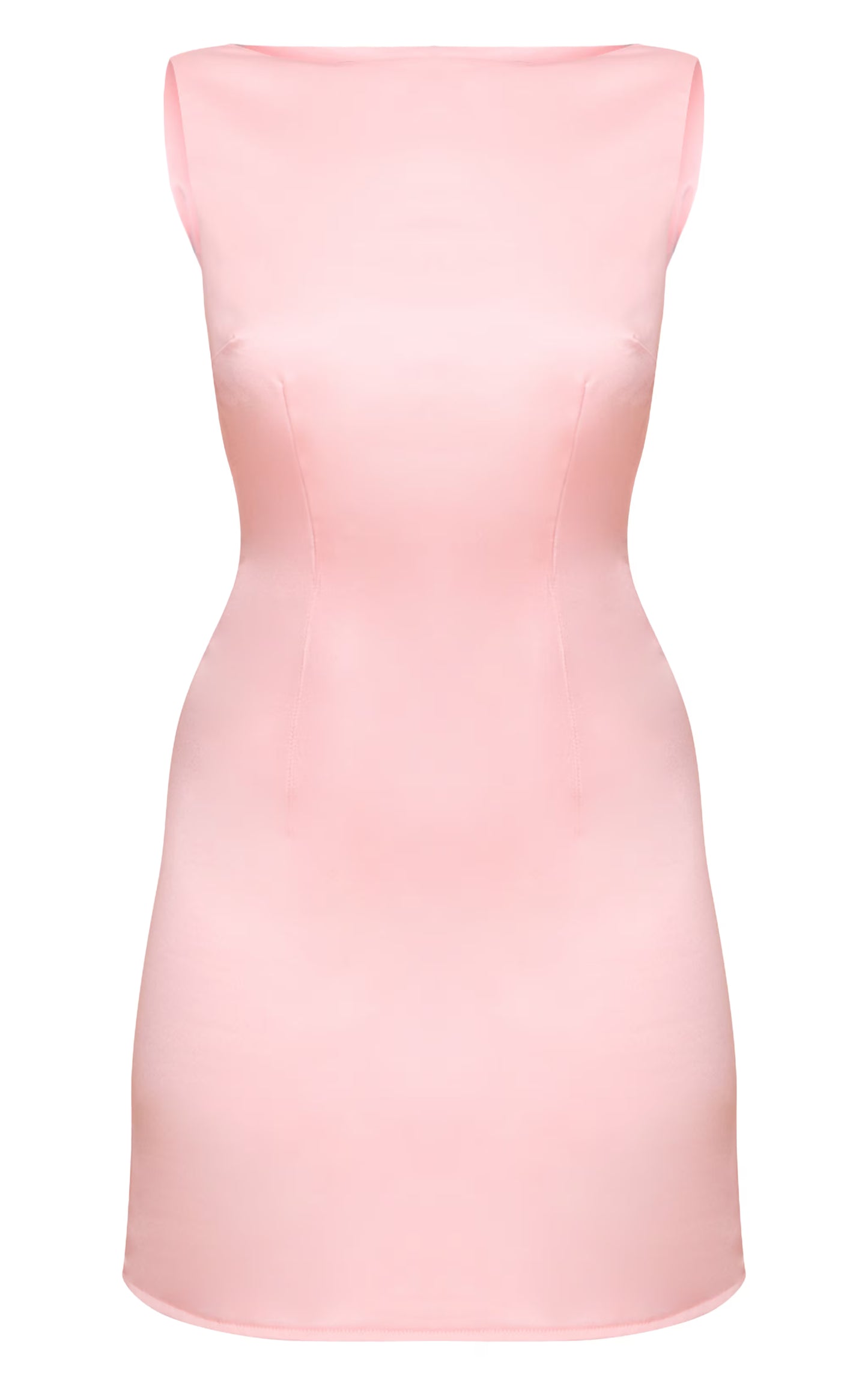 Pink Satin Boat Neck Mini Dress
