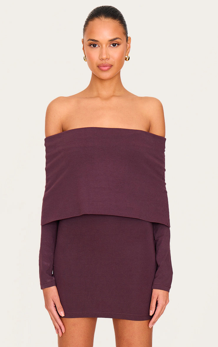 Plum Cotton Super Oversized Bardot Mini Dress