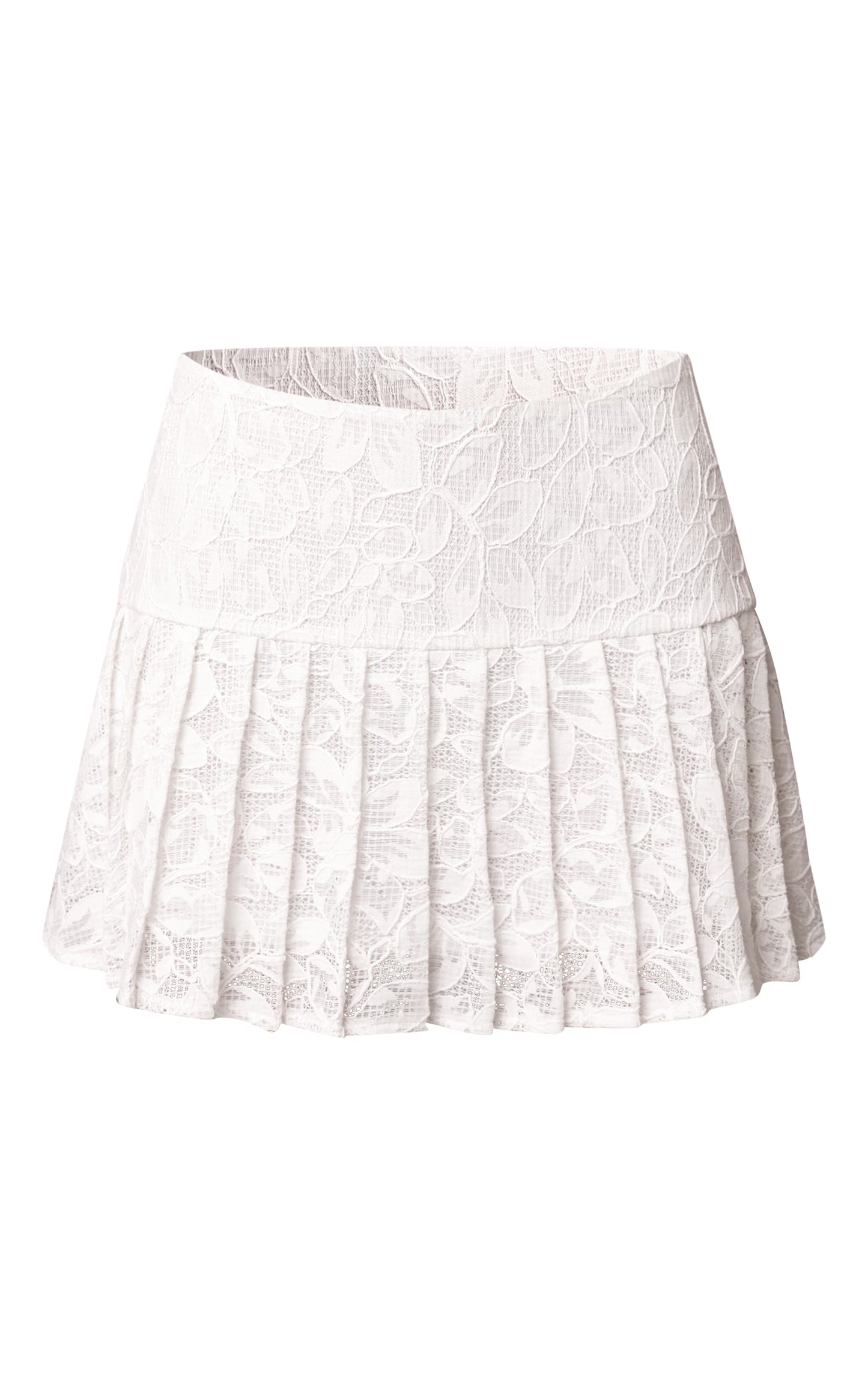 White Lace Pleated Mini Skirt