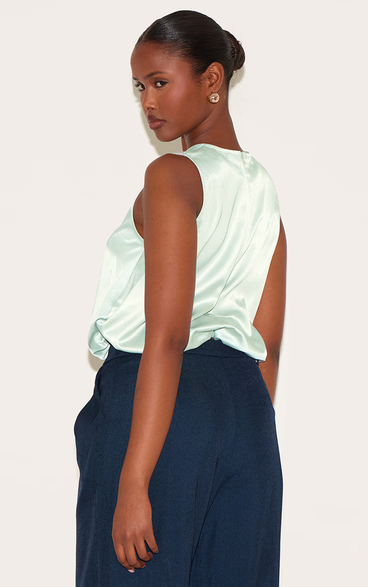 Sage Green Satin Bubble Hem Top
