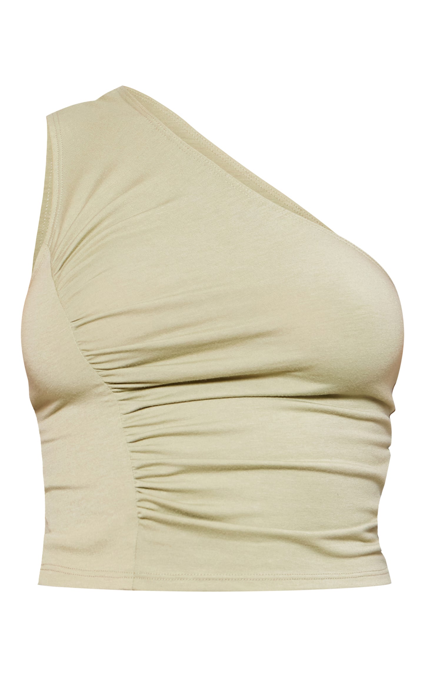 Sage Jersey Ruched Detail One Shoulder Top
