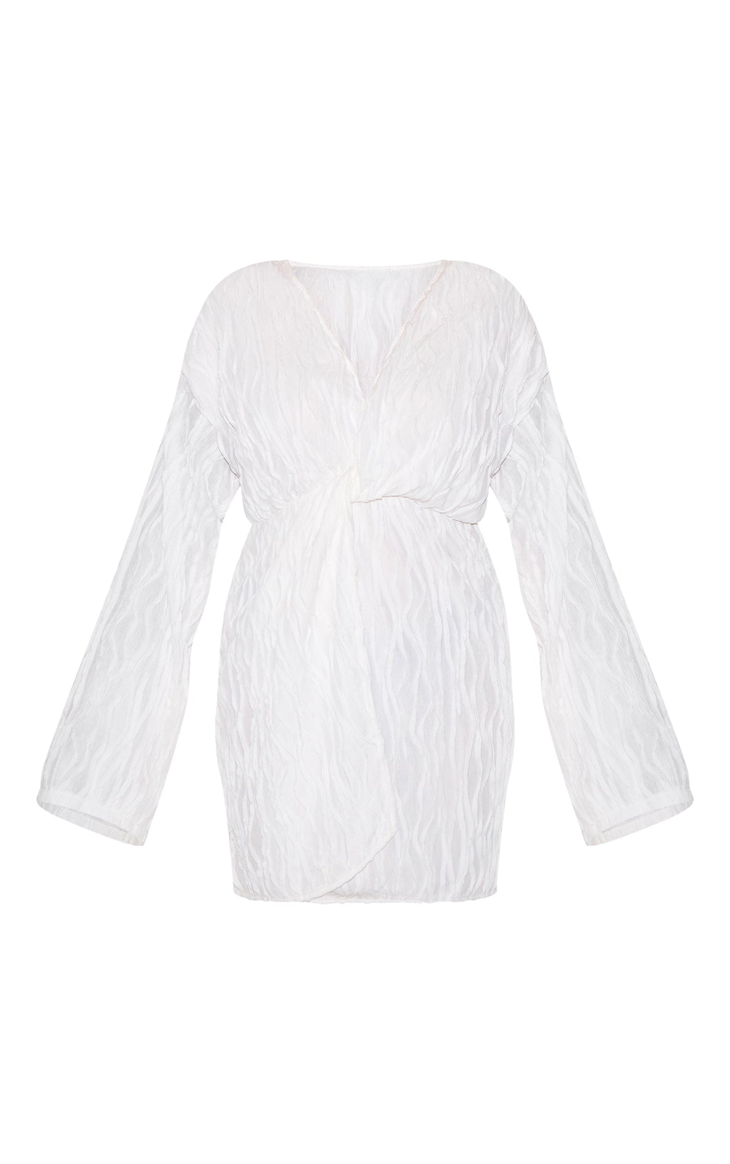 Plus White Textured Wrap Front Dress
