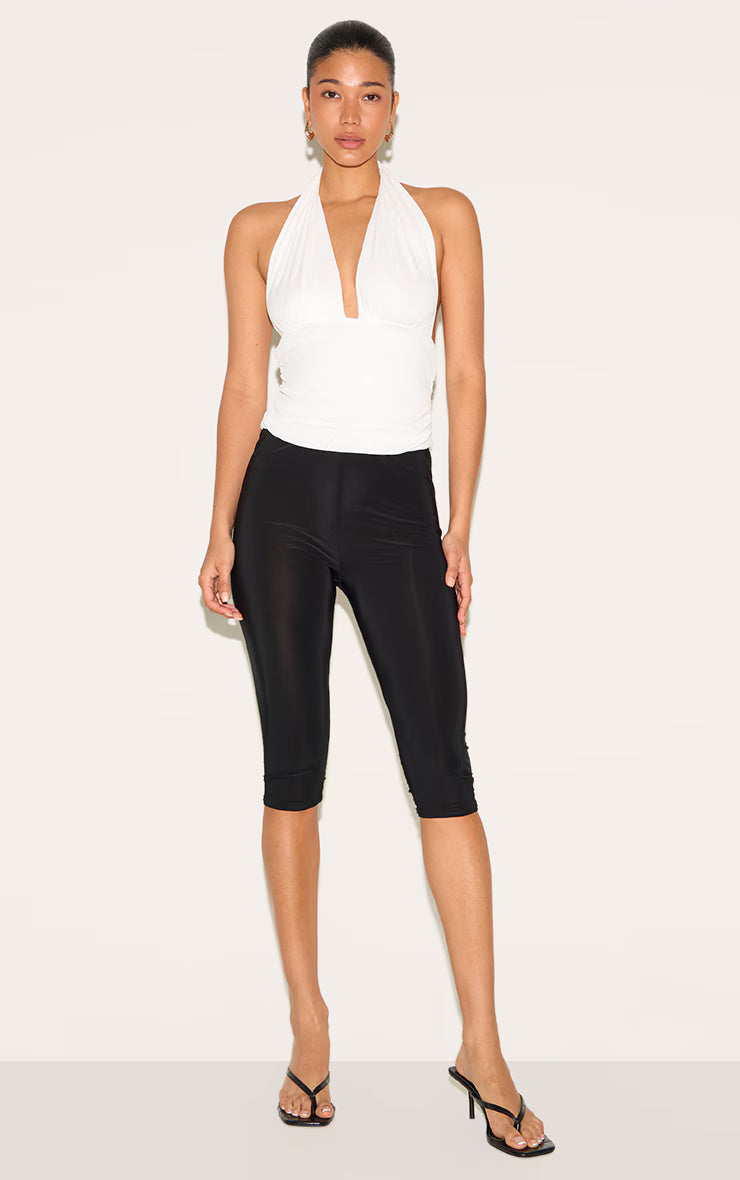 White Burnout Mesh Halter Neck Long Top