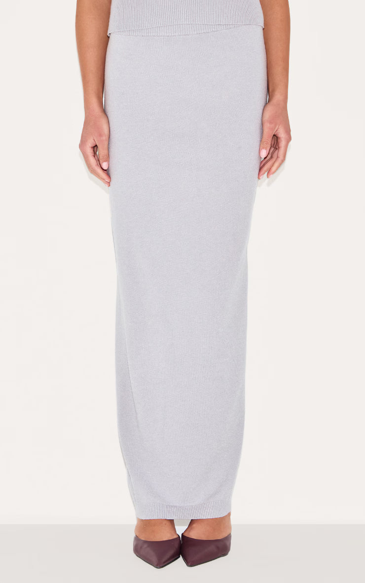 Ash Grey Basic Knit Maxi Skirt