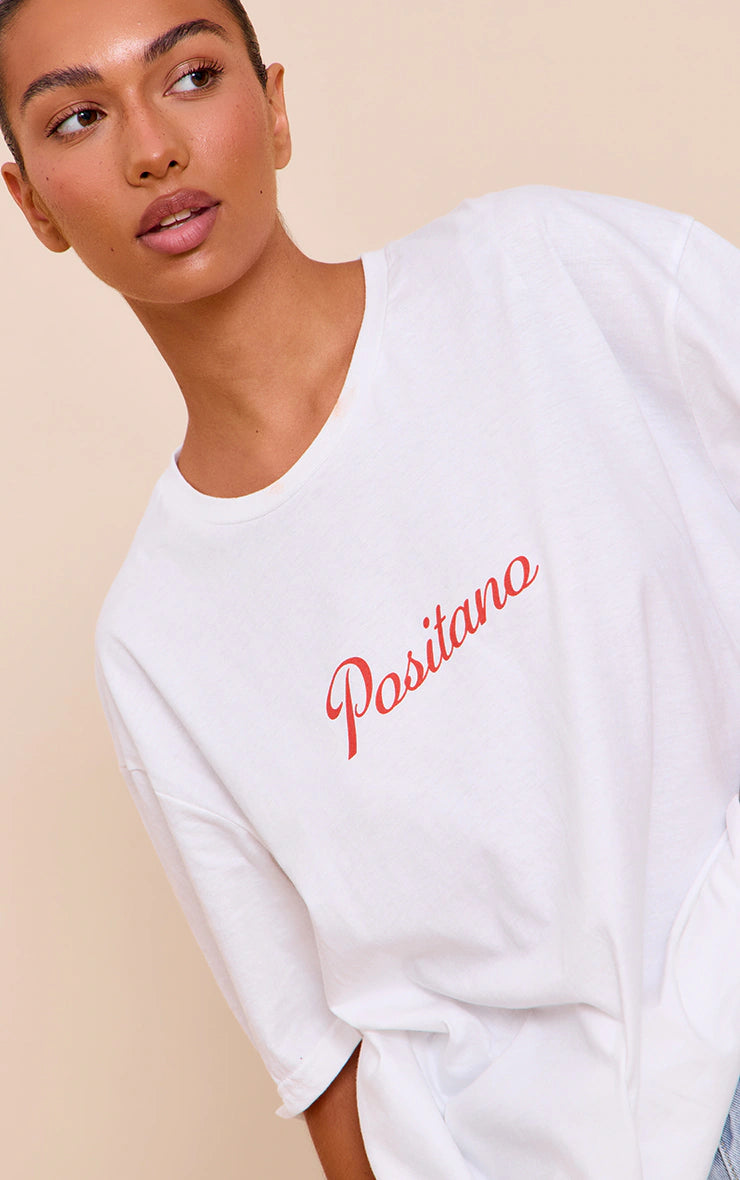 White Positano Graphic Oversized T-shirt