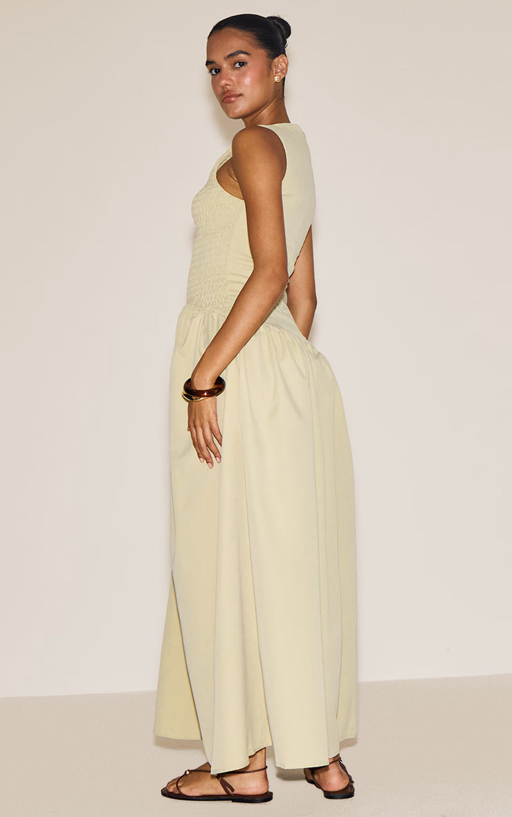 Sage Shirred Detail Sleeveless Maxi Dress