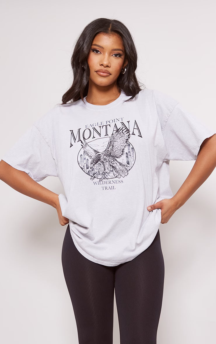 Ash Grey Montana Logo Oversized Washed T Shirt