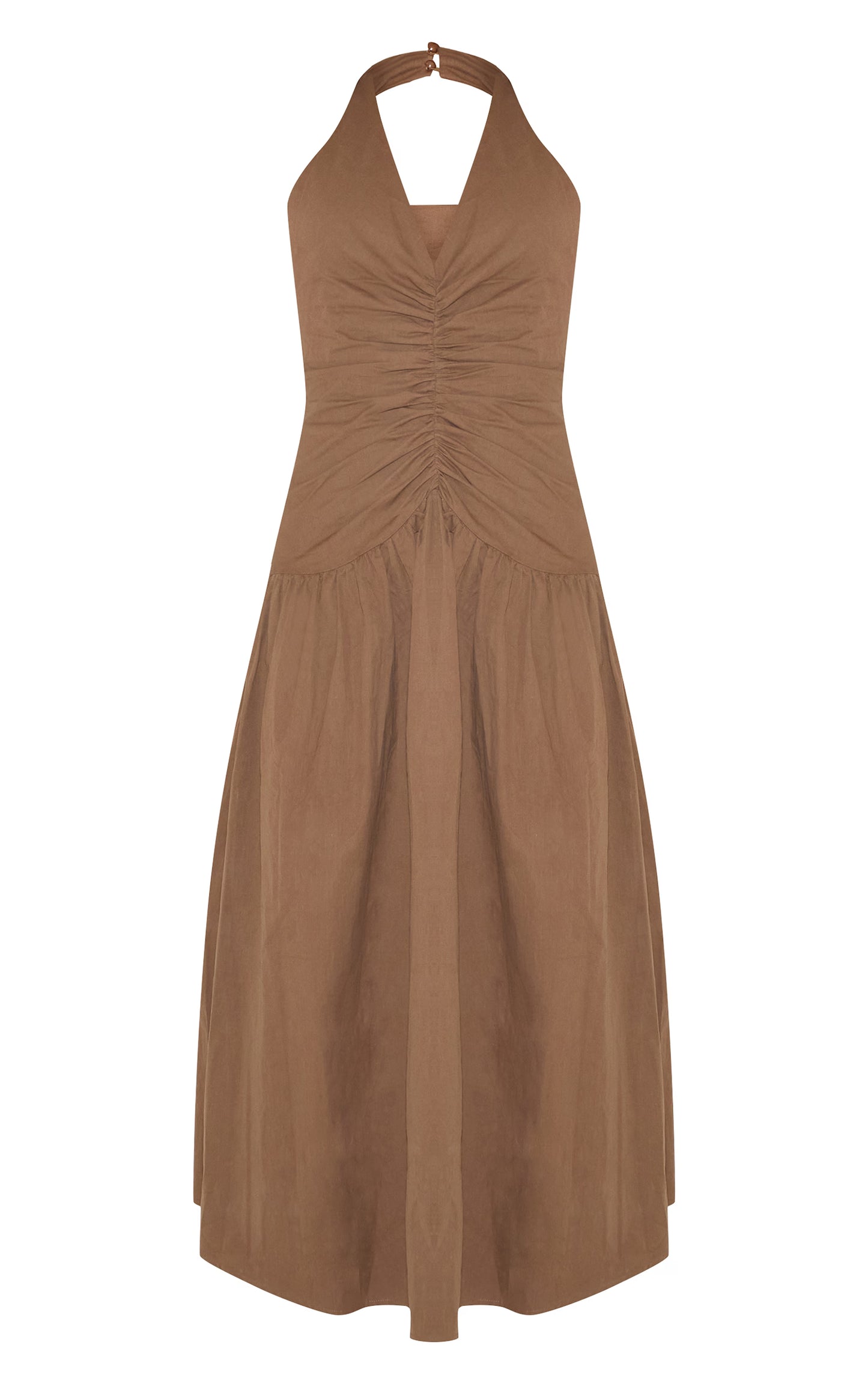 Chocolate Woven Ruched Detail Maxi Dress