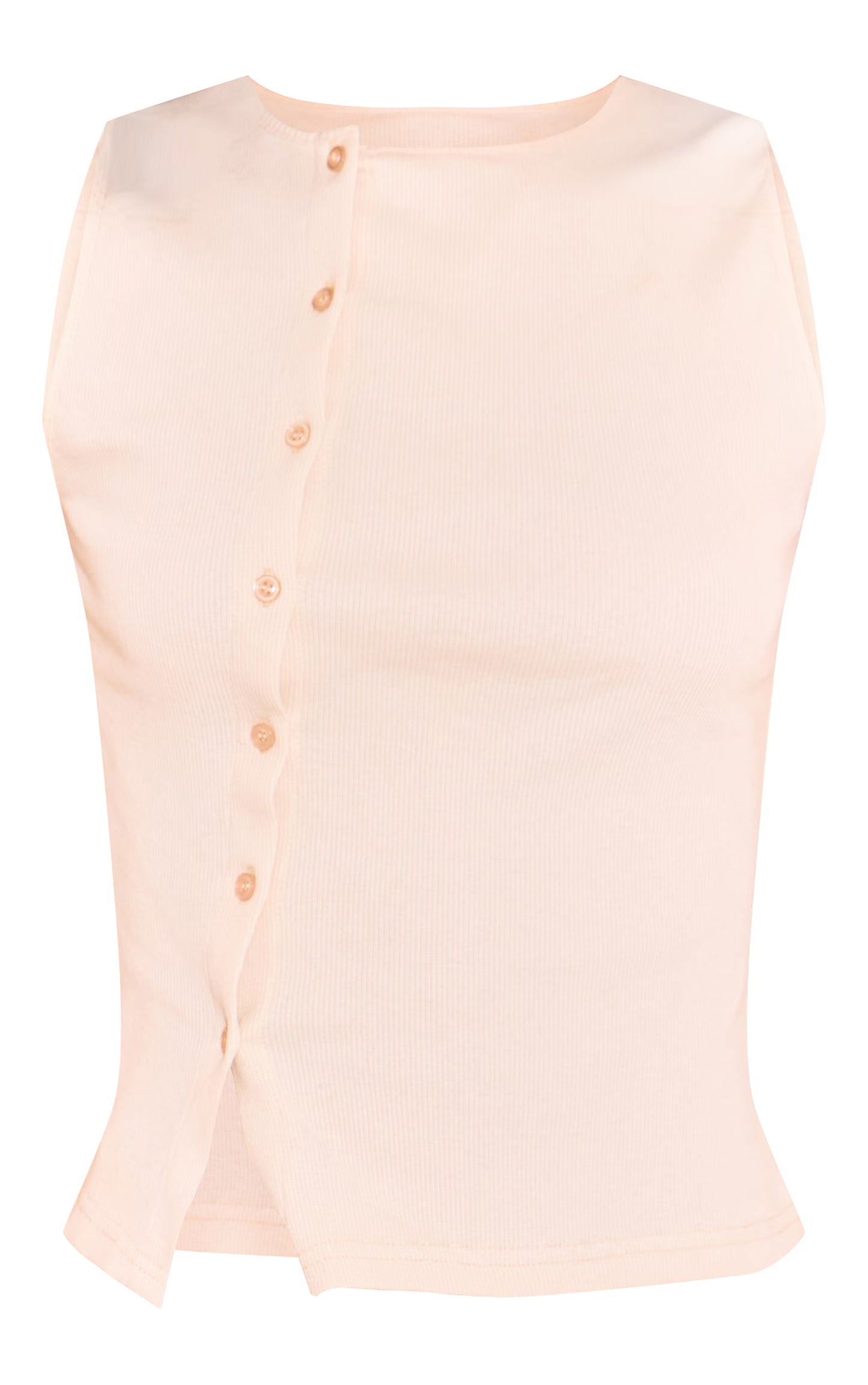 Beige Ribbed Asymmetric Button Up Vest Top