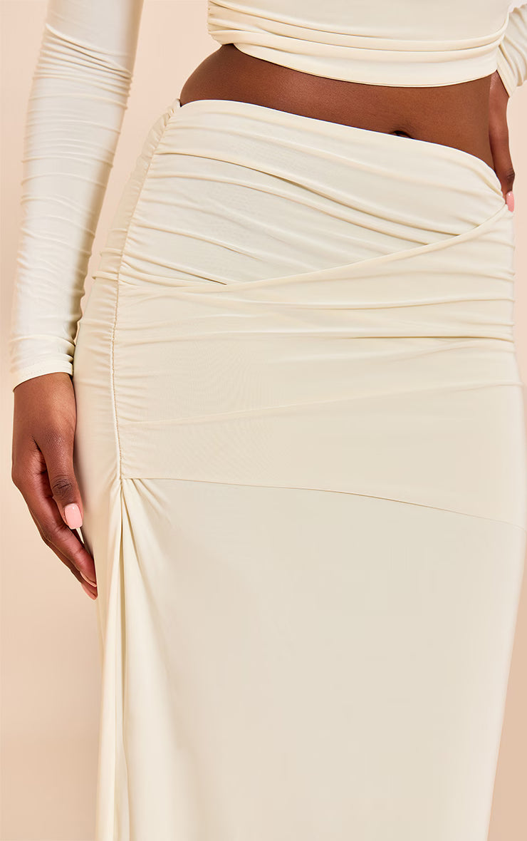 Almond Matte Sculpt Fold Over Maxi Skirt