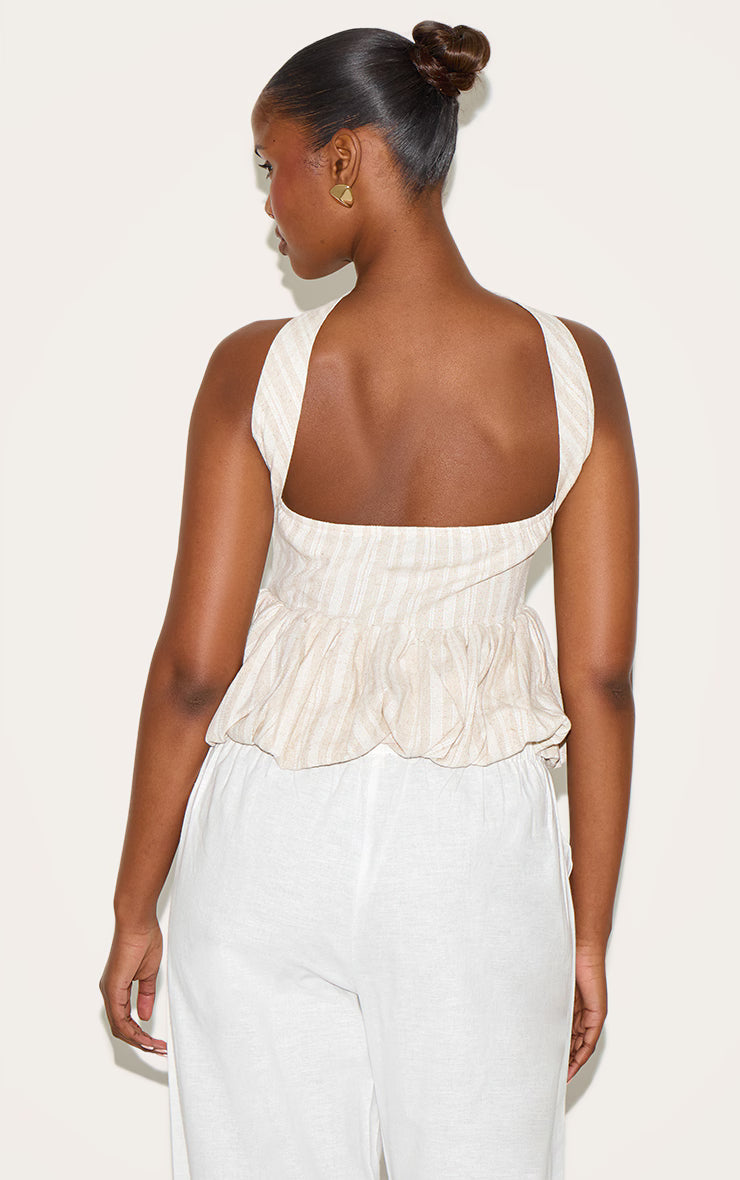 Beige Striped Bubble Hem Top