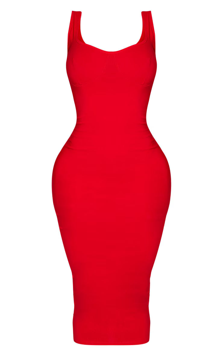 Shape Red Cup Detail Strappy Midi Dress