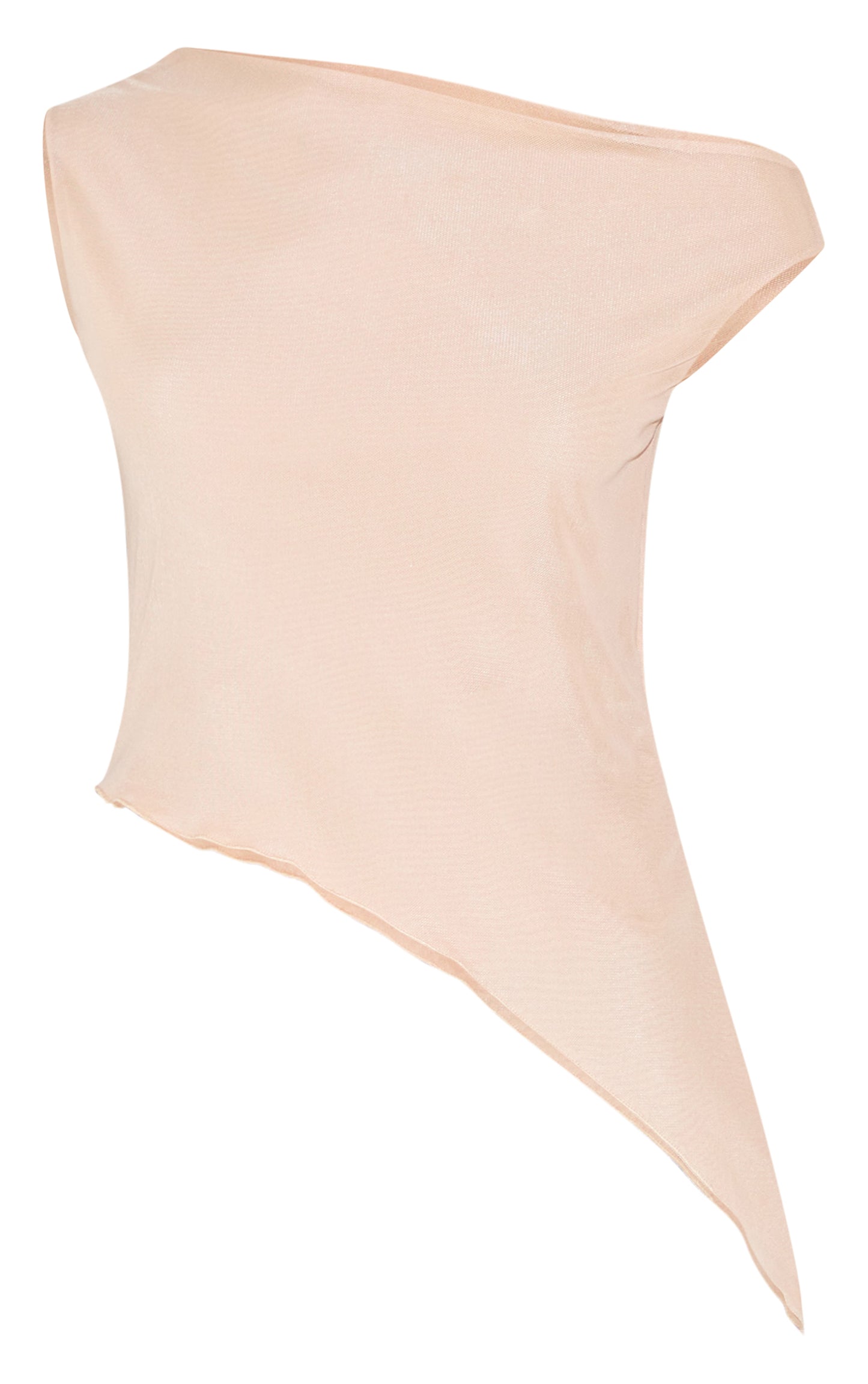 Almond Asymmetric Neck Mesh Top
