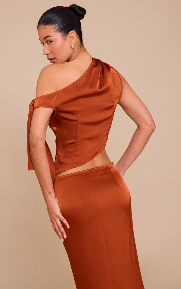 Rust Tie Shoulder Satin Top