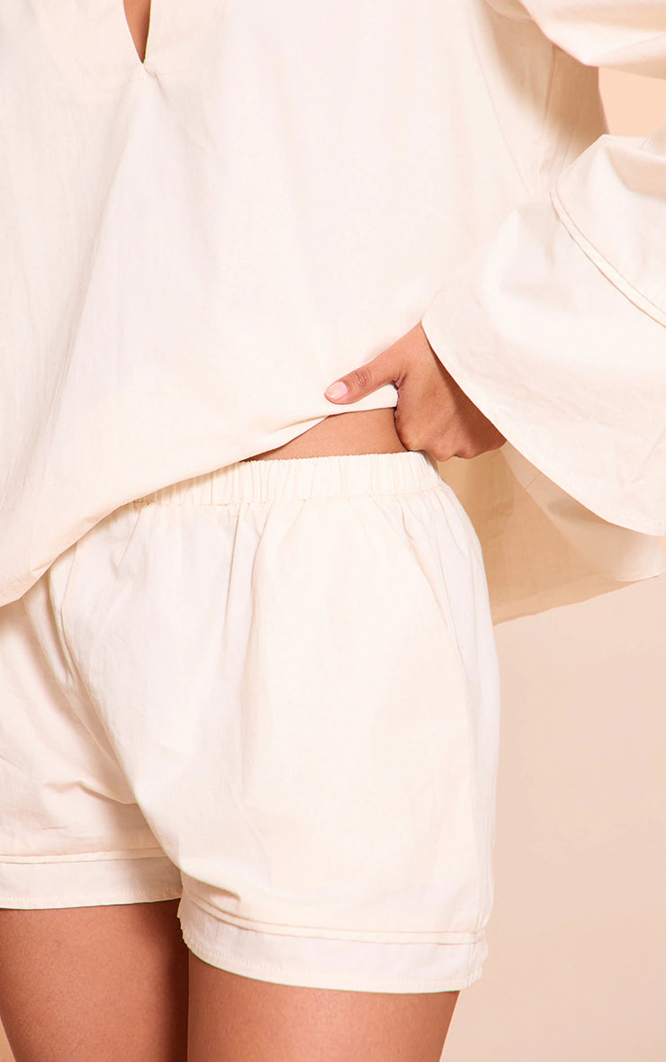 Cream Cotton Woven Pleate Detail Floaty Shorts