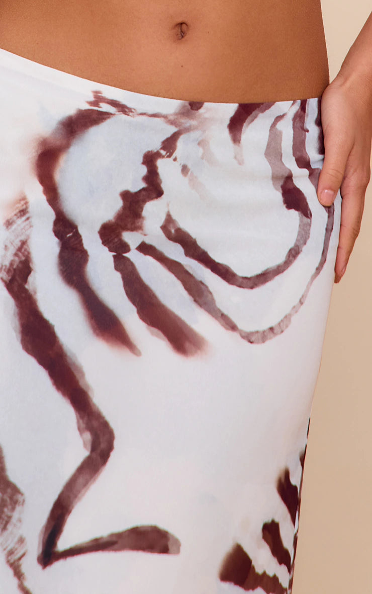 White Shell Print Chiffon Split Maxi Skirt