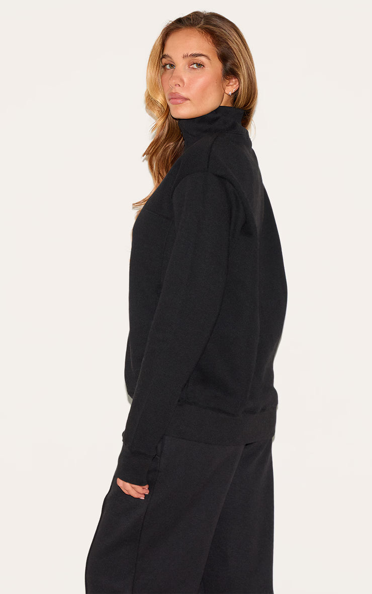 Black Seamed Detail Zip Through Track Top