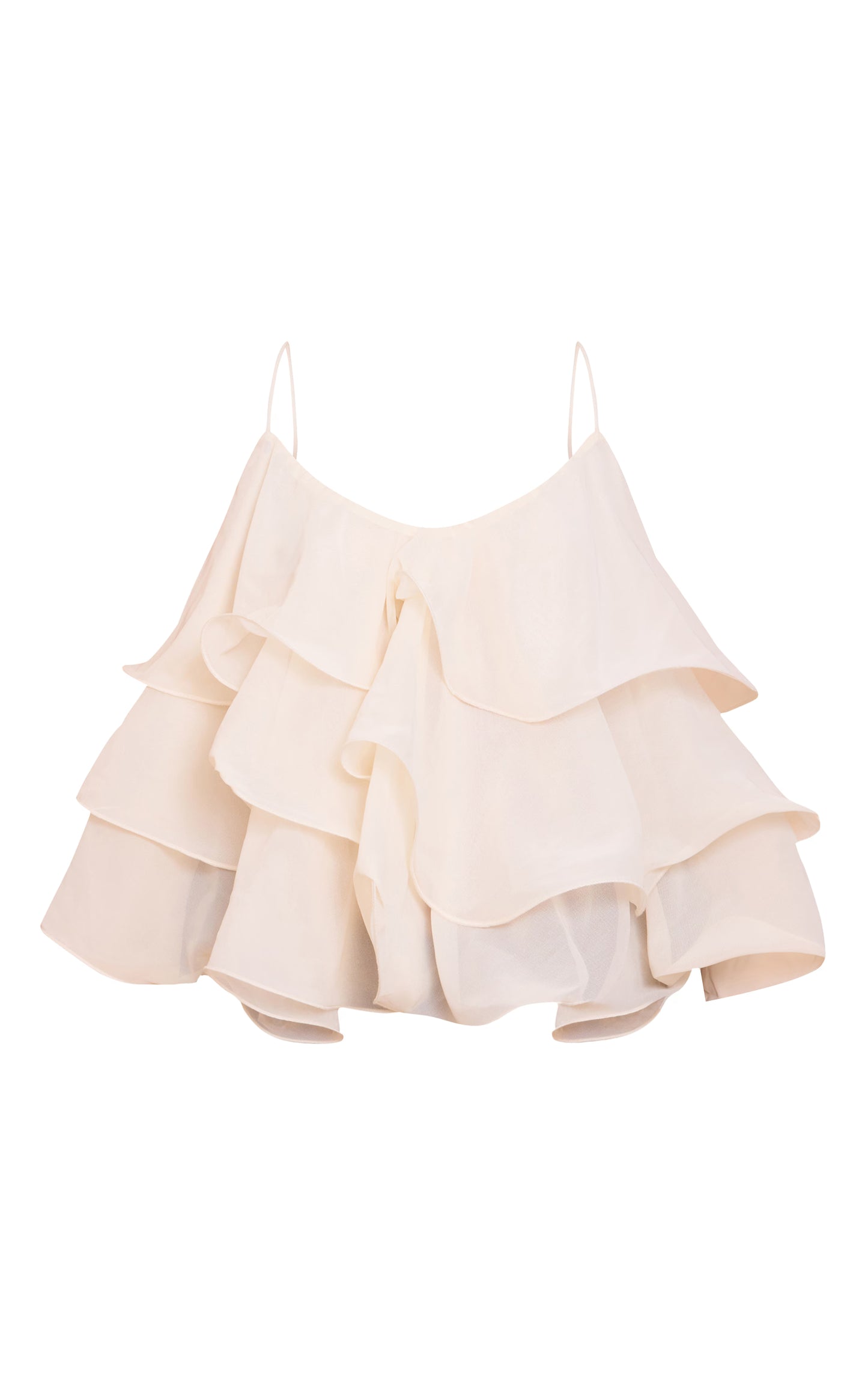 Cream Chiffon Layered Puffball Top