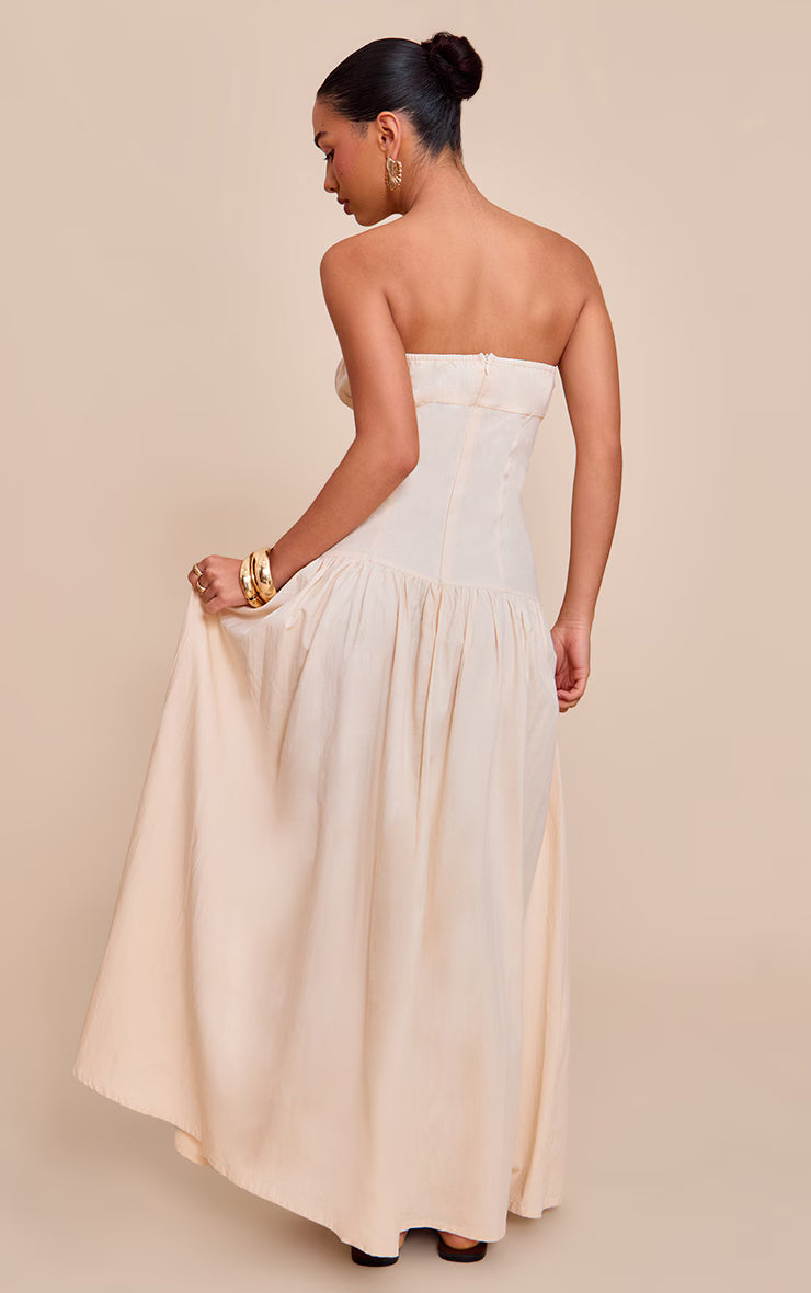 Sand Bandeau Bust Seam Detail Maxi Dress