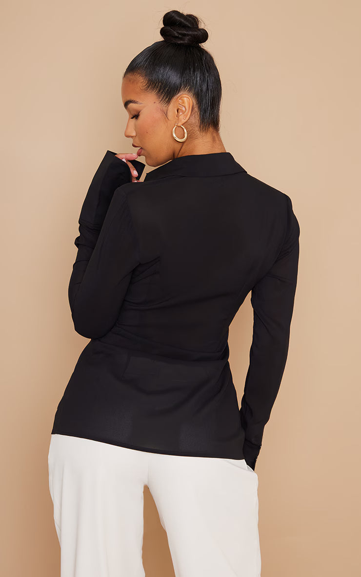 Black Chiffon Fitted Shirt